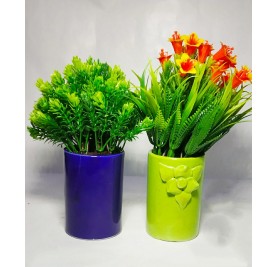 Blue and Green Flower Ceramic Pots